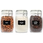 ComSaf 1L Round Glass Jars with Airtight Lids (3 Pack), Clip Top Mason Jars for Pickling & Preserving, Storage Jars for Cookies, Sugar, Coffee, Dry Food, Pasta & Pantry Organisation