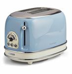 Ariete 0155/15 Retro Style 2 Slice Toaster, 6 Browning Levels and Removable Crumb Tray, Vintage Design, Stainless Steel, Blue