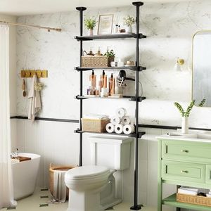 WELDUN Toilettenregal 4 Ebenen, Badezimmerregal über die Toilette platzsparend, 49-79CM Breite, 122-315CM Höhe, Waschmaschinenregal, Badezimmer-Organizer, Schwarz