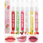 Skynest Moisturizing Lip Oil 6Pcs Transparent Lip Oil Set Plumping Lip Oil Watermelon Kiwi Cheery Apple Mango Strawberry Fruit Flavor Hydrating Lip Oil Set for Lip Care