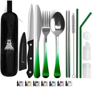Taplord Portable Travel Silverware Set With Case - Includes 10 Pcs of Utensils, Stainless Steel Flatware For Camping, Easy to Travel, Lightweight (Green Two Tune)