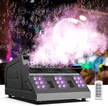 2000W Fog Machine, 3 in 1 Fog Bubble Machine with 2 Bubble Fans, 7 CH RGB 18 LED Lights Smoke Bubble ALL IN 1 Machine, Fog Machine for Party, Wedding, Festival, Birthday