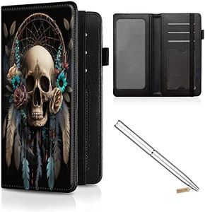 CheckBook Cover for Women Men,Personal Checkbook and Register,Leather RFID Blocking Check Book Wallet,with Credit Card Slot & Elastic Strap and Women's Checkbook Covers, Dream Catcher Skull, Casual
