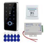 FST Outdoor IP68 Waterproof Access Control System Biometrics Fingerprint RFID Keypad + K80 3A Power Supply + Door Exit Button + 10pcs RFID Keyfobs tags, Without Electric Lock