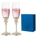 Champagne Glasses Wedding Champagne Flutes - Hand Blown Flute Glasses Set of 2, Wedding Toasting Flutes Wine Flute, Gifts for Bride and Groom, Anniversary, Birthday, Comes with Gift Box