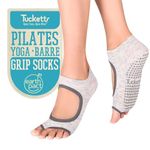 Tucketts Allegro Toeless Non-Slip Grip Socks, Made in Colombia, Mary Jane Style Perfect for Yoga, Barre, Pilates, One Size Fits Most, 1 Pair, Grey Static