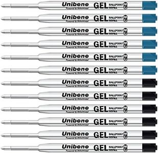 Unibene Parker Compatible Gel Ink Ballpoint Refills 12 Pack,0.7mm Medium Point- 6 Black&6 Blue, Smooth Writing Replaceable German Ink Tactical Pen Refills for Parker Ballpoint/UZI Pen