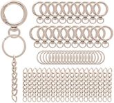 60 Pieces Key Chain Ring Including 20 Pieces Keychain with 20 Pieces Open Jump Rings Connectors and 20 Pieces Swivel Spring Snap for Keychain DIY Jewelry Making Findings - Silver