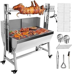 OUKIDR Stainless Steel Rotisserie Grill With Back Cover Guard, 25W Motor Small Pig Lamb Rotisserie Roaster, 37 Inch BBQ Charcoal Rotisserie Grill For Camping Outdoor Kitchen (with Baffle)