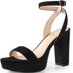 Ankis Platform Heels for Women 4 Inches Chunky Heels Sandals for Women Comfy Open Toe Block Heeled Sandals Nude White Silver Gold Black Ankle Strappy Heels for Women,Black nubuck,Size 9.5