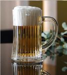 BINZO Glass Premium Beer Mugs with Handle, 500 ml, Set of 2, Line Design Large Heavy Beer Mug for Drinking Wheat Beer, Stein, Ale, Multi Use Freezer Safe Mug, Pack of (2)