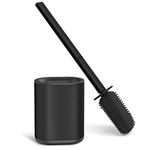 Cosicosy Toilet Brush, Stainless Steel Silicone Toilet Brush and Holder Flexible Soft Silicone Toilet Brush for Deep Cleaning with Long Handle Wall Mounted Black, 27 * 19 * 9cm (004-BL-UK)