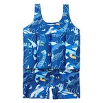 IWEMEK Kids Swimming Float Jacket Swimming Costume for Baby Boys Girls One Piece Bathing Suit Training Bag Buoyancy Aid Swimwear Vest with Adjustable Cotton Stick #Blue Dinosaur 18-24 Months