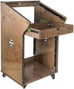 Sound Town DIY Solid Baltic Birch Plywood Studio Rack with 11U Slant Mixer Top, 12U Front, 2U Drawer, Rubber Feet, Casters, Weathered Brown (SDRK-M11X12B)
