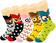 SUNNY SOCKS 5 Pairs of Women Owl Socks - Cotton Owl Animal Funky Novelty Funny Socks | Thick Warm Crew Wool Socks | Soft & Cozy Hiking Boot Socks | Cute Animal Winter Socks