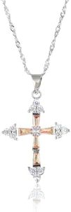 RIZILIA Faith Cross Necklace for Women - Trapezoid Round Cut CZ November Champagne - 18K White Gold Plated Birthstone Pendant, 18"+2" Chain - Gift Boxed for Her, Mother Birthday Anniversary