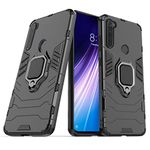 CEDO Rugged Redmi Note 8 (4G) Defender Case | Rotating Ring Holder & Kickstand in-Built | Military Grade Armor | Bumper Back Cover (Black)