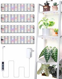 DOMMIA Grow Light, 4pcs Linkable Indoor Plant Light Full Spectrum, Grow Lights for Indoor Plants, 6/12/16H Timer, Dimmable Ultra-Thin Plant Light Panels Under Shelf/Cabinet