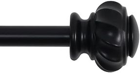 H.VERSAILTEX Window Curtain Rods for Windows 86 to 120 Inches Splicing Adjustable 3/4 Inch Diameter Single Window Curtain Rod Set with Decorative Ribbed Knob Finials, Black