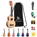 Donner Soprano Ukulele Beginner Kit Ukulele 21 inch Starter Set Adult Ukelele Hawaii Guitar with Uke Oneline Lesson String Tuner Picks DUS-10 Natural