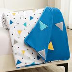 Story@Home Dohar Single Bed Cotton AC Blanket for Summer 144x 220CM, 150GSM Ac Comforter and AC Blanket for Summer|White & Blue Geometric Pattern Reversible Duvet Quilt, All-Season Blanket