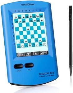 FunAiChess Handheld Electronic Chess Board 8 in 1 Touch Chess Computer Game Chess Up Smart Electronic Chess Set for Adults, Kids,and Beginners Learn and Travel with Stylus Large LCD Display (Blue)