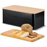 Widousy Bread Bin with Bamboo Cutting Board Lid, Multifunctional Food Storage Containers Bread Holder Bin for Kitchen Countertop Storage Organizer (Black)