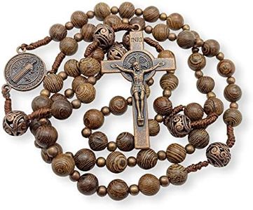Nazareth Store Sacred St Benedict Wood beads Rosary Solid Wooden Beaded Necklace & Metal Glory Beads Catholic Cross Crucifix, Wood, No Gemstone