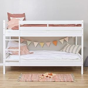 Hoppekids Letto a castello per Bambini ECO Comfort Bianco | 90x200 + Dogde del letto | Etichetta ecologica nordica | Pino massiccio dall'UE
