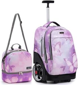 NEW TILAMI 19 Inch Rolling Backpack with Lunch Bag School, Purple Butterfly