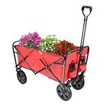 LIVINGbasics Collapsible Folding Wagon Beach Outdoor Wagon Utility Garden Shopping Cart, Red