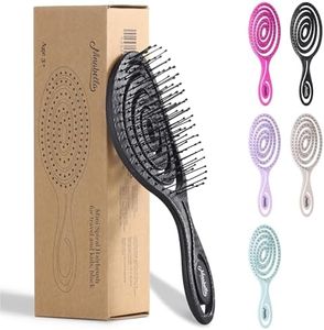 Ninabella Mini Detangling Hair Brush for Women & Men - Does not Pull, Removes Tangles, Brushes for Straight, Curly & Wet Hair - Unique Spiral Detangle Brush -Perfect for on the go, Black