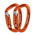 BRAVESHINE Heavy Duty Carabiner - 2 Pack D Ring Snap Keychain Locking Caribeaner Clips - 12KN Aluminum Screw Buckle Carabiner Hook for Men Women Workout, Hammocks, Dog Leash - Orange