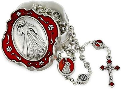 Catholic Rosary Beads with Metal Keepsake Gift Box Set (Divine Mercy Cube Beads)