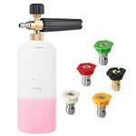 Pressure Washer Foam Cannon, 1L Adjustable 1/4" Quick Release Snow Foam Lance Gun Soap Dispenser Bottle with 5Pcs Pressure Washer Spray Nozzle Tips for Car Washing, Yard Cleaning