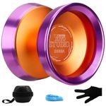 YOYOSTUDIO Yoyo Professional Unresponsive Yoyos with Dual Aluminum Alloy Rings, Pro Tricks Yo yos for Adults, Metal Yoyo for Kids Beginners with Strings, Gloves & Case Orange (Purple Ring)