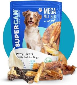 SUPERCAN Mega Mix Dog Chews Variety Pack [2lb-900g] 100% Natural Highly Digestible Rawhide Free Long Lasting | Bully Sticks, Pig Ear, Cow Ear, Tendons, Esophagus, Lung, Liver, Bone and Tails.