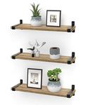 Gronda Rustic Floating Shelves, Wooden Wall Mounted Shelf Storage with Black Metal Hanging Shelf Rustic Farmhouse Display for Bedroom Living Room Bathroom Kitchen Office Set of 3, Carbonized Black