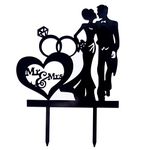 Cake Topper Black Acrylic Mr&Mrs with Dog Wedding Birthday Decorations Party Favor Cake Accessory Gift (Pack of 1)