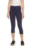 OUTFLITS Women's Knee-Length Cotton Spandex Essential Capri Stretchy Blue Leggings |Small - 2XL Adult |Yoga Leggings, Workout, Gym, Running 3/4th Leggings for Women(OFLLC_NAV_XXL)