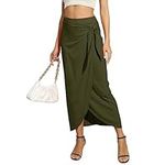 Witsmile Zip Up Maxi Wrap Pencil Skirts for Women Boho Long Length High Waist Maxi Skirt with Slit (Army Green,XL)