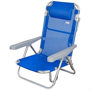 AKTIVE - 62608, Sedia da Spiaggia Pieghevole, con Cuscino, Beach, Colore Blu, 60 x 47 x 83 cm, Sedia reclinabile, 5 Posizioni, Maniglia per Il Trasporto, Peso Massimo 100 kg, Sedia Resistente