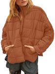 Muchpow Women's Lightweight Down Coat Long Sleeve Full Zipper Oversized Packable Short Puffer Jackets, Orange, Medium