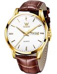 OLEVS Mens Watches Leather Brown White Analog Quartz Dress Business Watch Day Date Calendar Luxury Luminous Waterproof Casual Wrist Watches