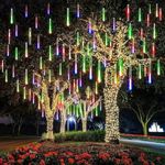 OXFUZZ LED Meteor Shower Solar Lights Outdoor, 30cm 10 Tubes 360LEDs Garden Waterproof Falling Raindrop Christmas Tree Lights (Multicolor)