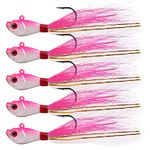 Bucktail Jigs Saltwater Fluke Lures, 5pcs Bucktail Hair Jigs Head Flukes Fishing Lures Assorted Kit for Striped Bass Walleye Snook Rockfish Redfish 1/4oz 1/2oz 1oz 1.5oz 2oz