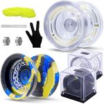 YOYOSTUDIO Responsive Yoyos Pack - Metal Yoyo F25 + Plastic Yoyos P1 White, Professional Yoyo for Kids 8-12 & Adults Dual Mode Yo-Yos with 10 Yo-Yo Strings, Unresponsive Yo Yo Bearing Kit, Case