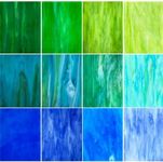 ILLUCKAI 12 Sheets Blue+Green Stained Glass Sheets Variety Pack, 6 x 4 inch Stained Glass Kit Supplies for Mosaic Glass Projects