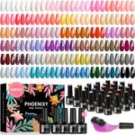 Phoenixy Gel Nail Polish Set, 54 Colours UV Gel Nail Polish with Glossy Matte Glitter Base Top Coat Pink Yellow Blue Gel Nail Varnish Set Soak Off Gel Nail Kit DIY Salon Gift for Woman
