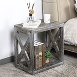 MyGift Rustic Wood Rectangular End Table with Vintage Grey Finish